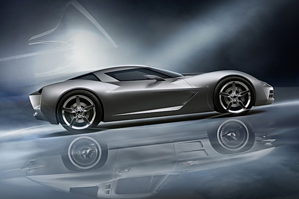 Corvette Stingray Concept Car Interior. The car in the reflection was