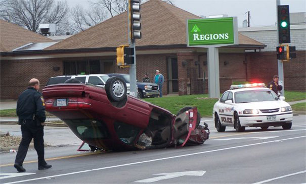 overturned car accident