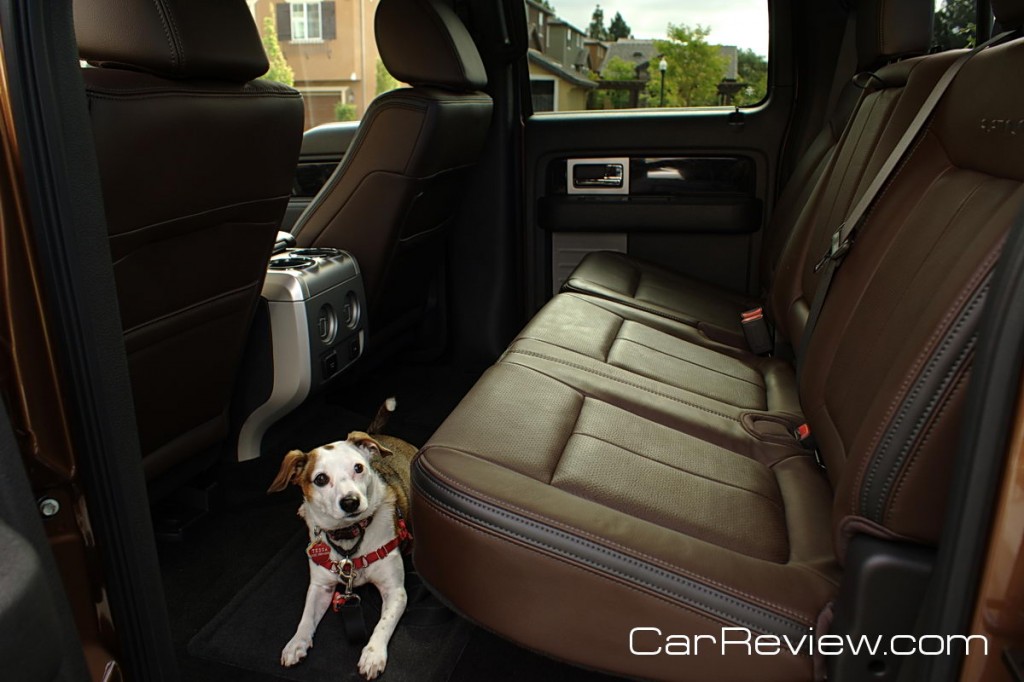 Tessa demonstrates the F-150 Supercrew rear seat and fully flat loading surface