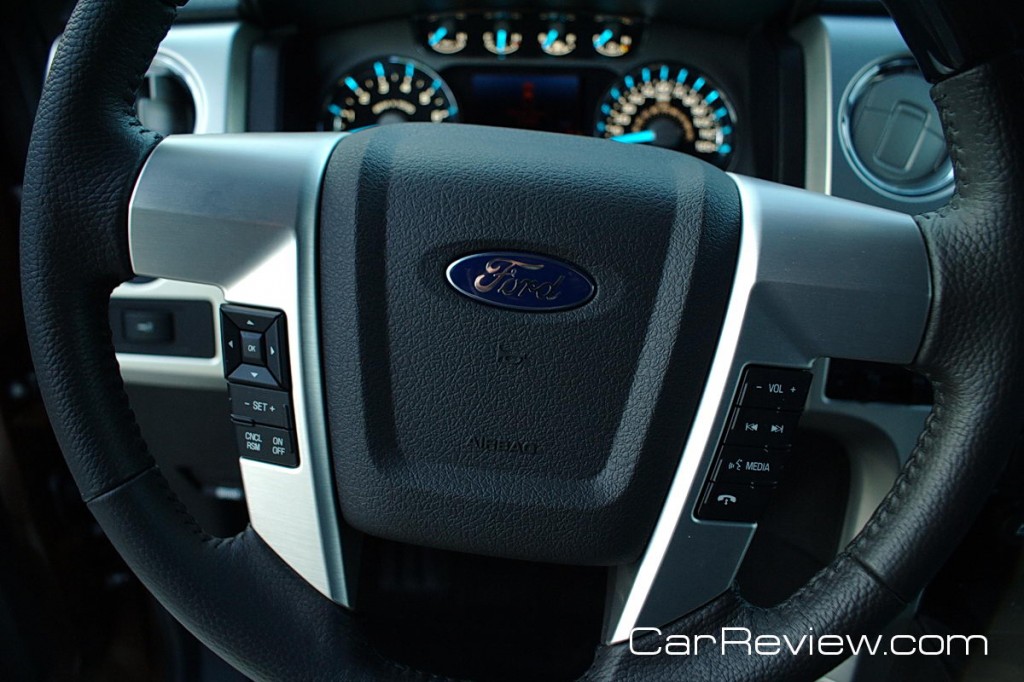 Ford F-150 steering wheel includes controls audio, cruise, and Ford SYNC
